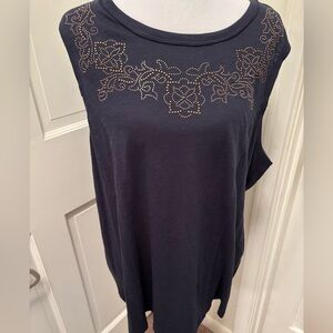 Women’s Embellished Navy Sleeveless Tank Top